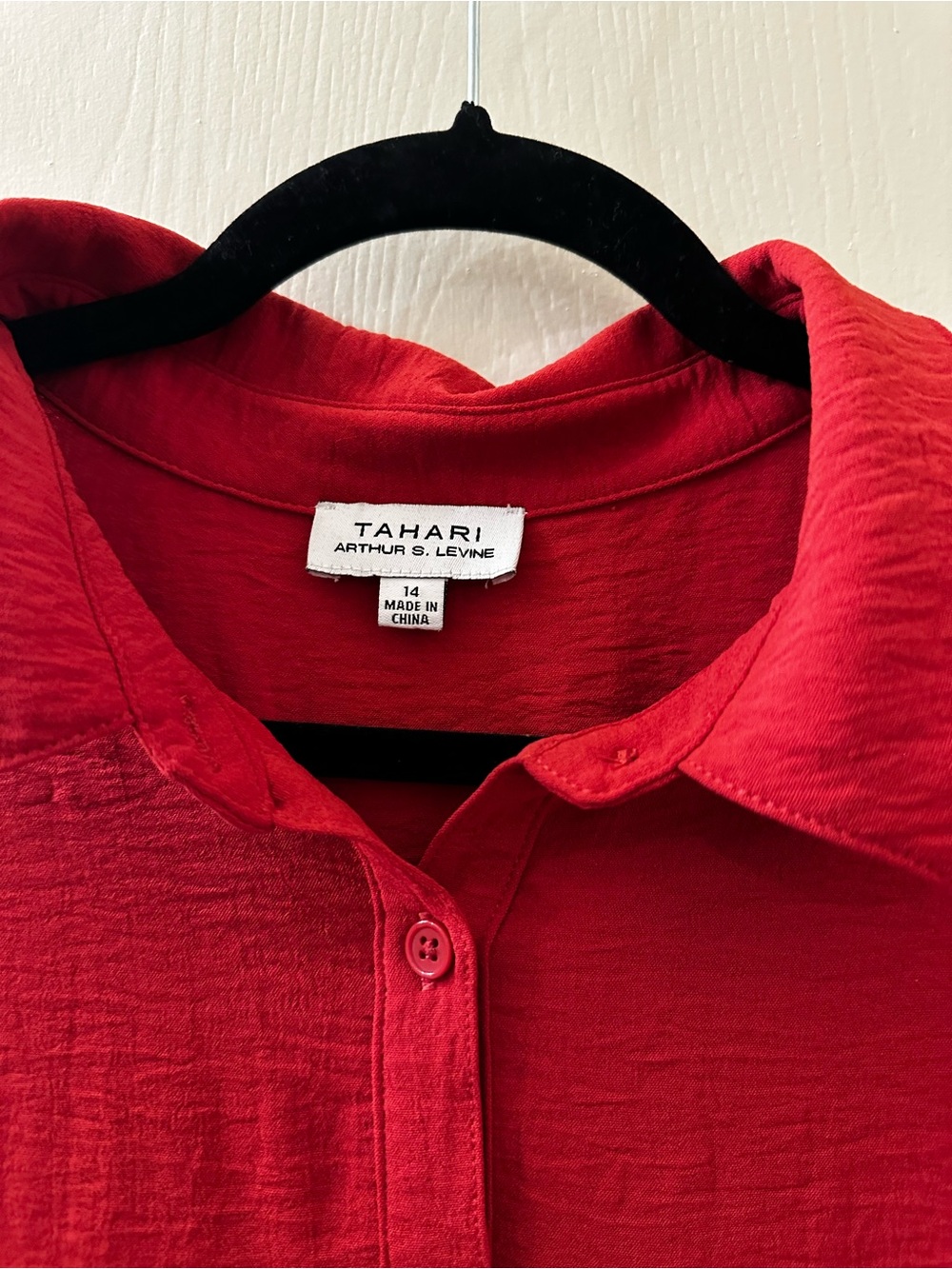 Tahari Raspberry Red Textured Button-Front Dress - Picture 2 of 4